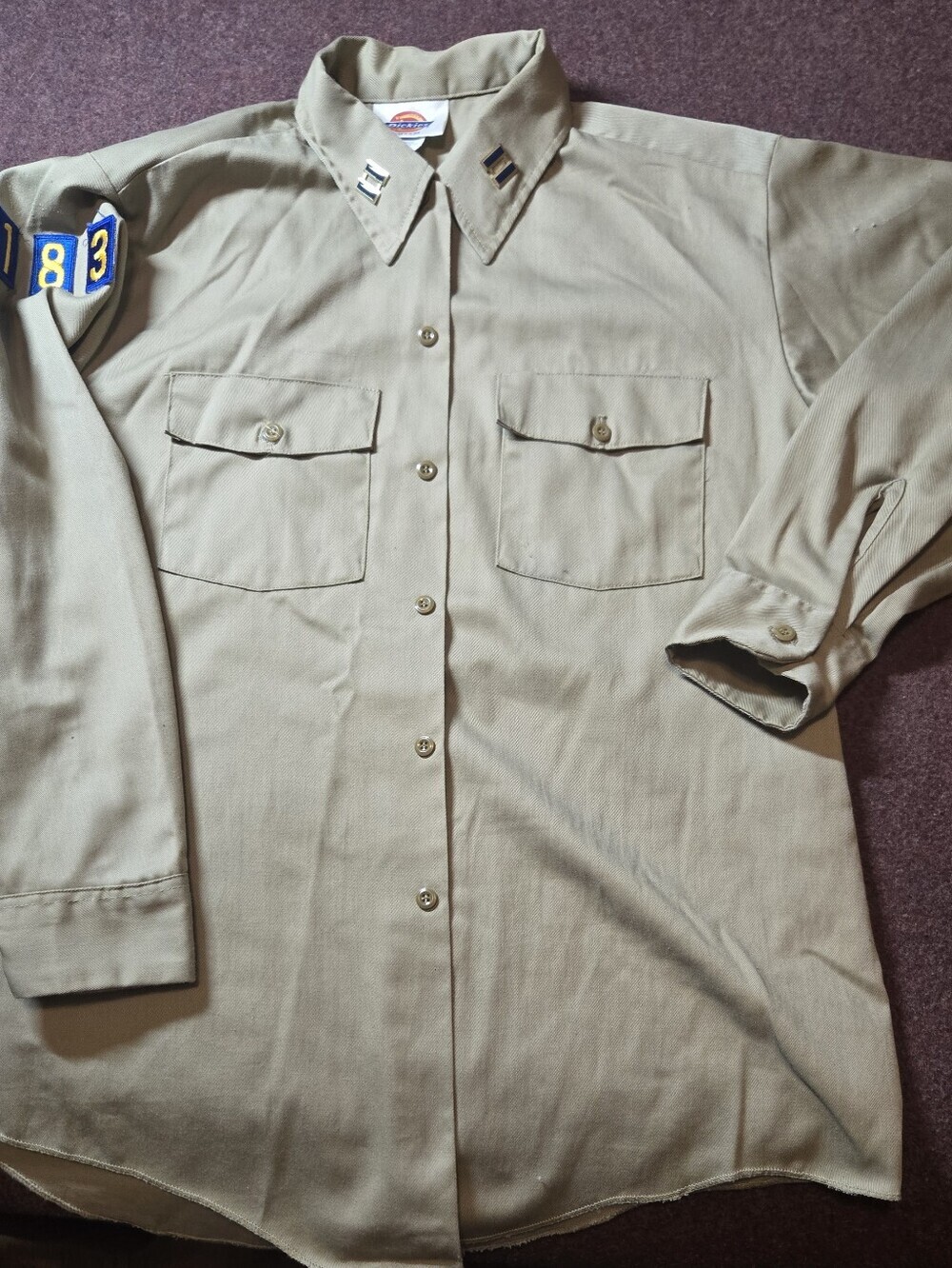 90s Dickies Military Uniform Shirt With Bars And 183 Patches 16x33 See Pics